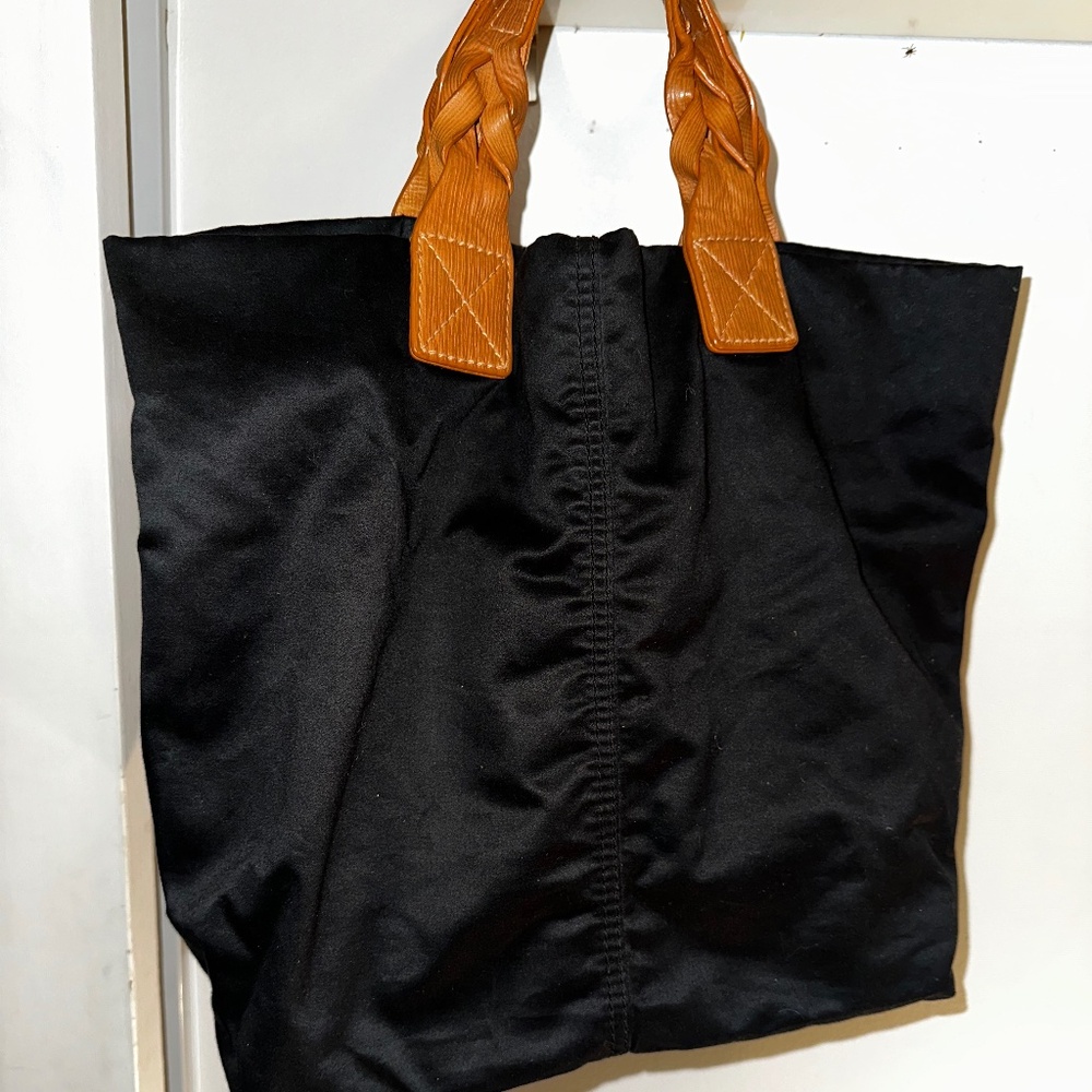 GAP Black Tote Bag w/ Braided Brown Handles | Minimal Everyday Carryall